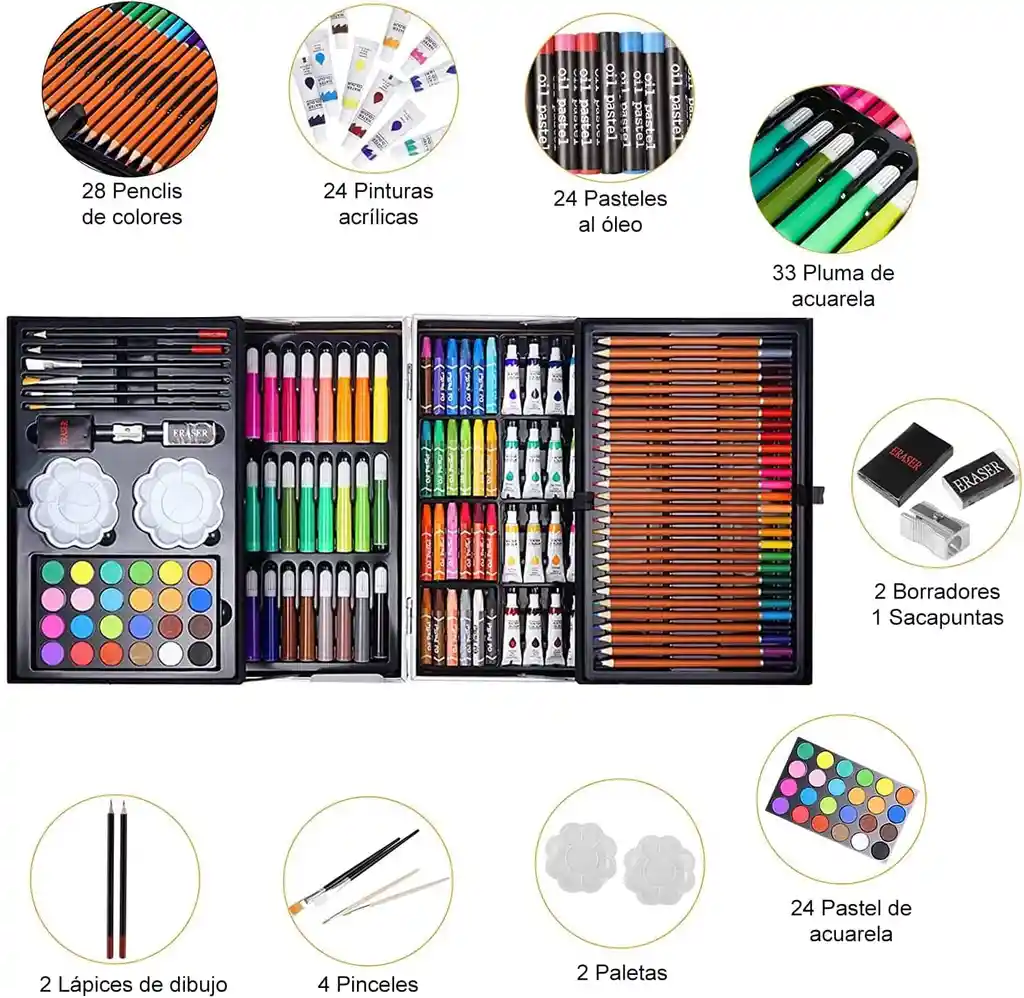 Set De Arte De 145 Piezas Maletin Aluminio Para Niños Azul