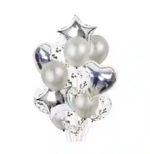 Set Bouquet De 9 Globos Con Corazones Y Estrellas 45cm Feliz Cumpleaños