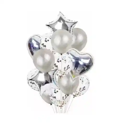 Set Bouquet De 9 Globos Con Corazones Y Estrellas 45cm Feliz Cumpleaños