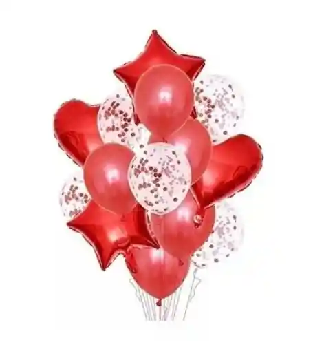 Set Bouquet De 14 Globos Con Corazones Y Estrellas 45cm Feliz Cumpleaños