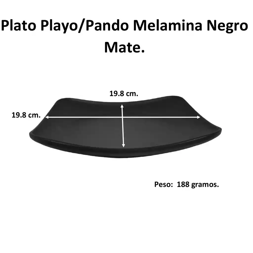 Plato Melamina Playo 19.8x19.8 Cm Cuadrado Negro Mate