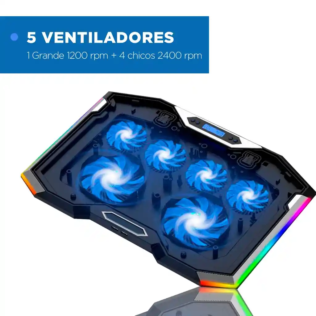 Base Refrigerante Gamer 6 Ventiladores Portatil Lcd Luz Rgb