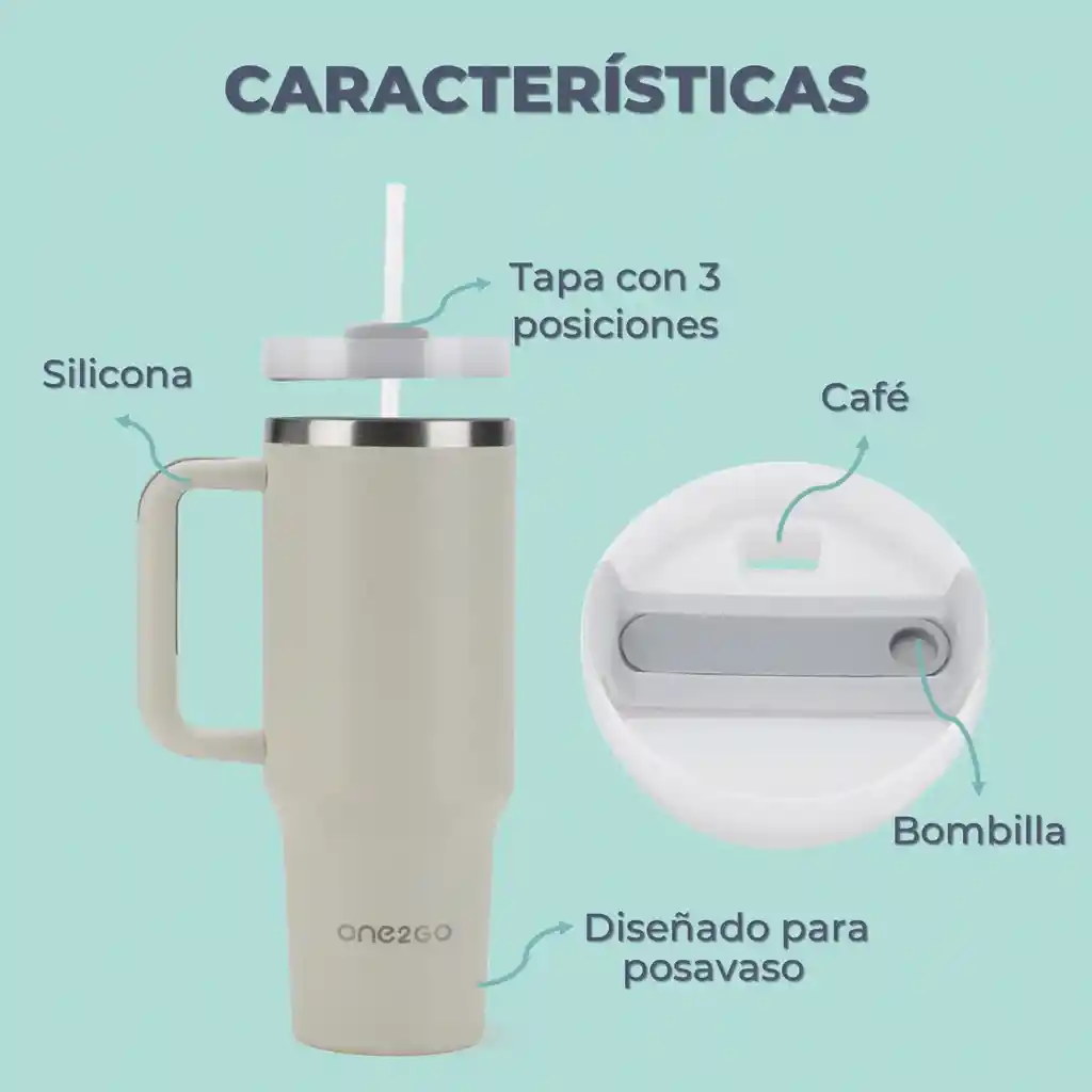 Vaso Termo Termico Manija Y Pitillo 1,2l One2go Acero Inox