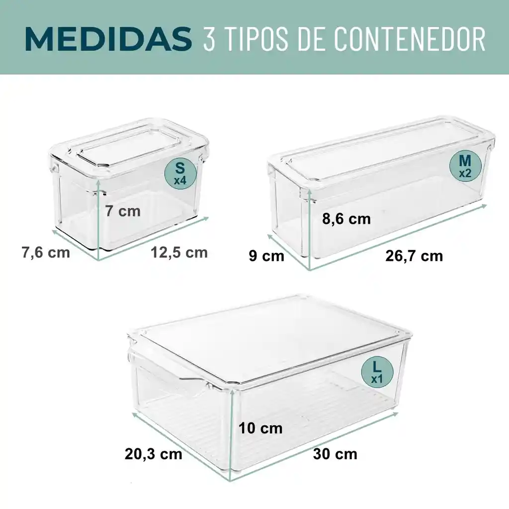 Organizador Nevera Cocina Set 7 Contenedores Con Tapa