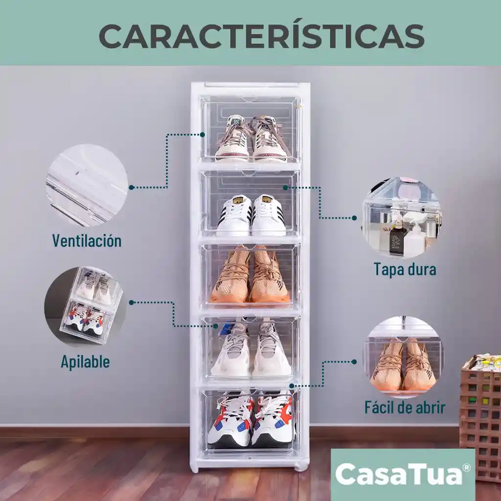 Caja Organizadora De Zapatos Set X2 Casatua Apilable Premium