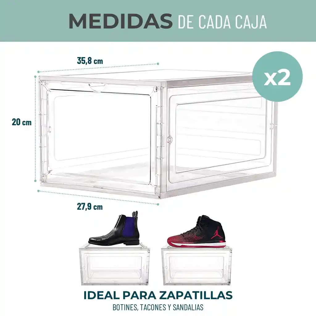 Caja Organizadora De Zapatos Set X2 Casatua Apilable Premium