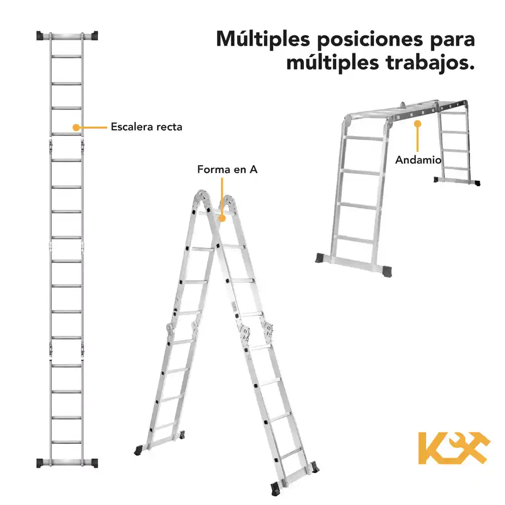 Escalera Multiposiciones De Aluminio 4.5m 16 Pasos Plegable