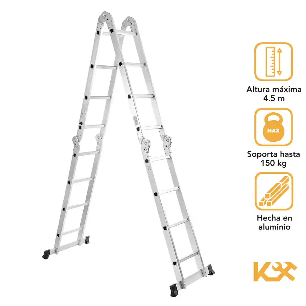 Escalera Multiposiciones De Aluminio 4.5m 16 Pasos Plegable