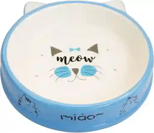 Comedero De Cerámica Hondo Para Mascota Azul