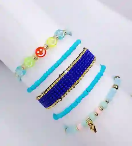 Manillas Azules Con Caritas De Colores