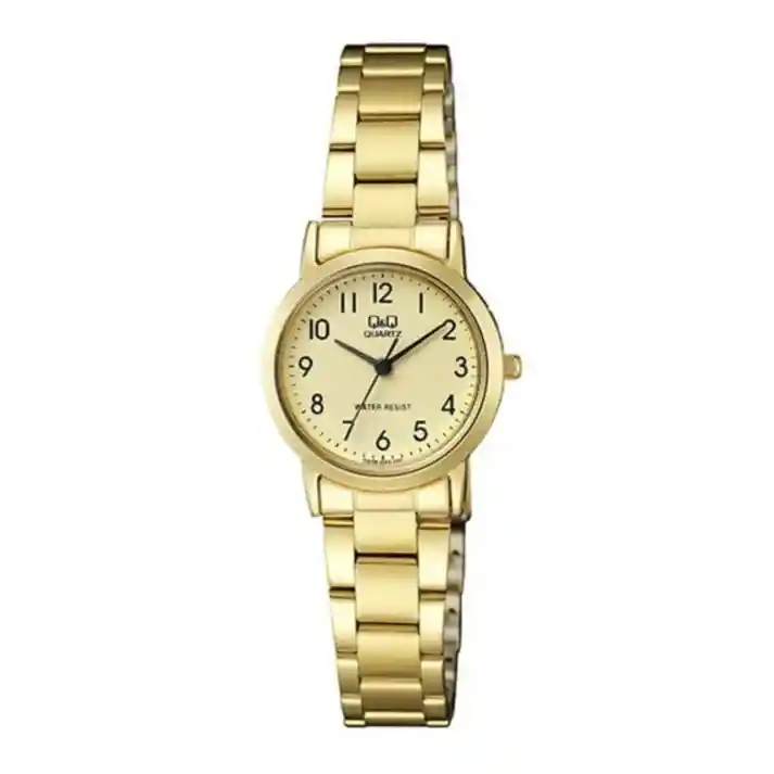 Reloj Mujer Qyq Qa39j003y Dorado Acero Dama + Estuche