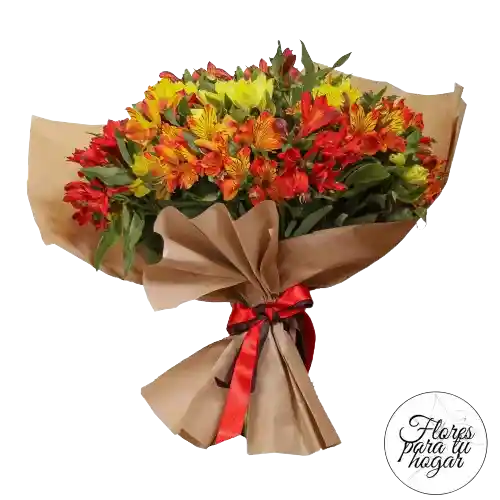 Buquet Astromelias Rojo,naranja Y Amarillo