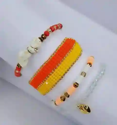 Manillas Naranja Con Amarillo Y Corazon Dorado
