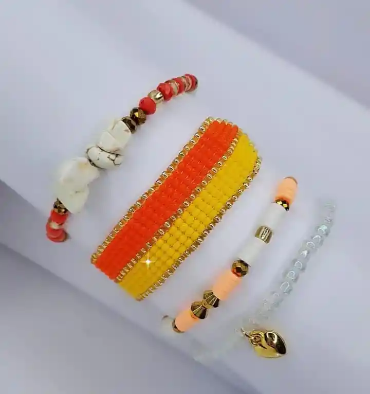 Manillas Naranja Con Amarillo Y Corazon Dorado