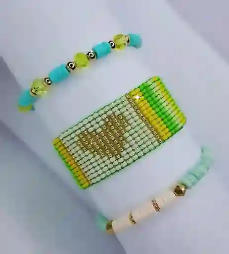 Trio De Manillas Verde Y Corazon Dorado