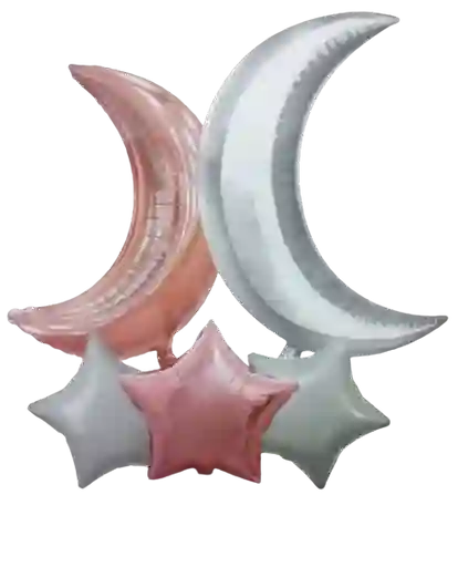 Globo Metalizado De Luna Y Estrellas Rosado X5