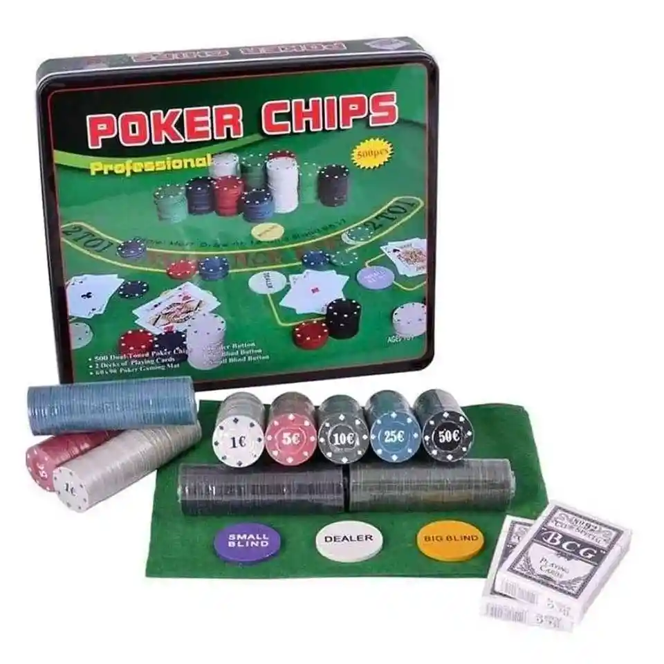 Set Poker Fichas Baraja Tapete Juego Mesa Apuestas Casino