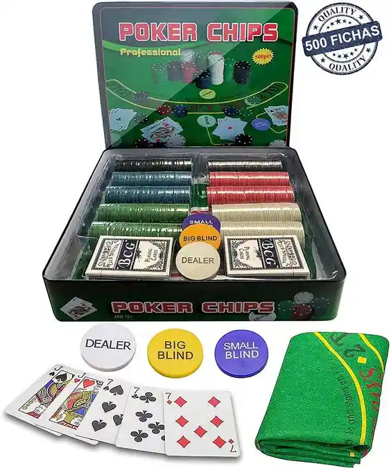 Set Poker Fichas Baraja Tapete Juego Mesa Apuestas Casino