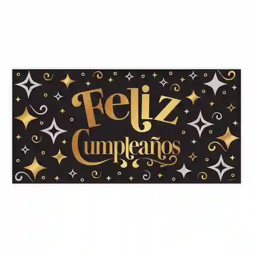 Cartel Plastico Feliz Cumpleaños Dorado Y Negro 100x50 Cm