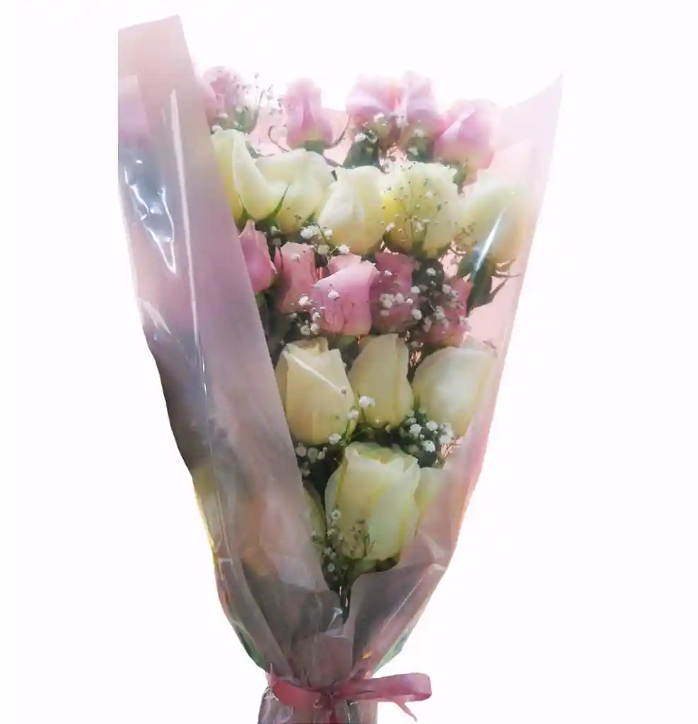 Bouquet De 24 Rosas Rosadas Y Blancas
