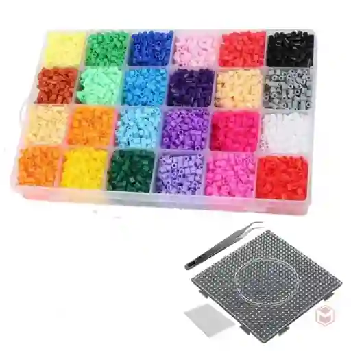 Set Hamas Beads Mini 24 Colores Perler + Placa Papel Pinza