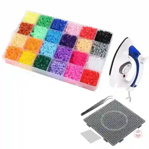 Set Hamas Beads Mini 24 Colores Perler + Placa Papel Pinza Planch