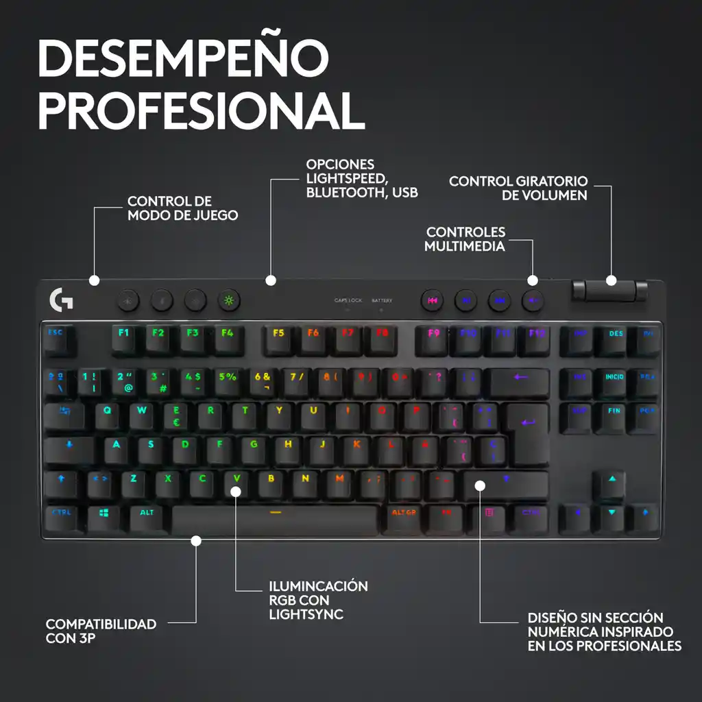 Teclado Gamer Lightspeed Bluetooth Logitech G Pro X Tkl Rgb