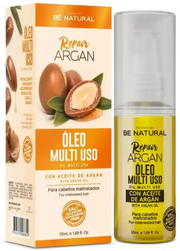 Óleo Reparador Multi Uso Con Aceite De Argán Be Natural 50ml