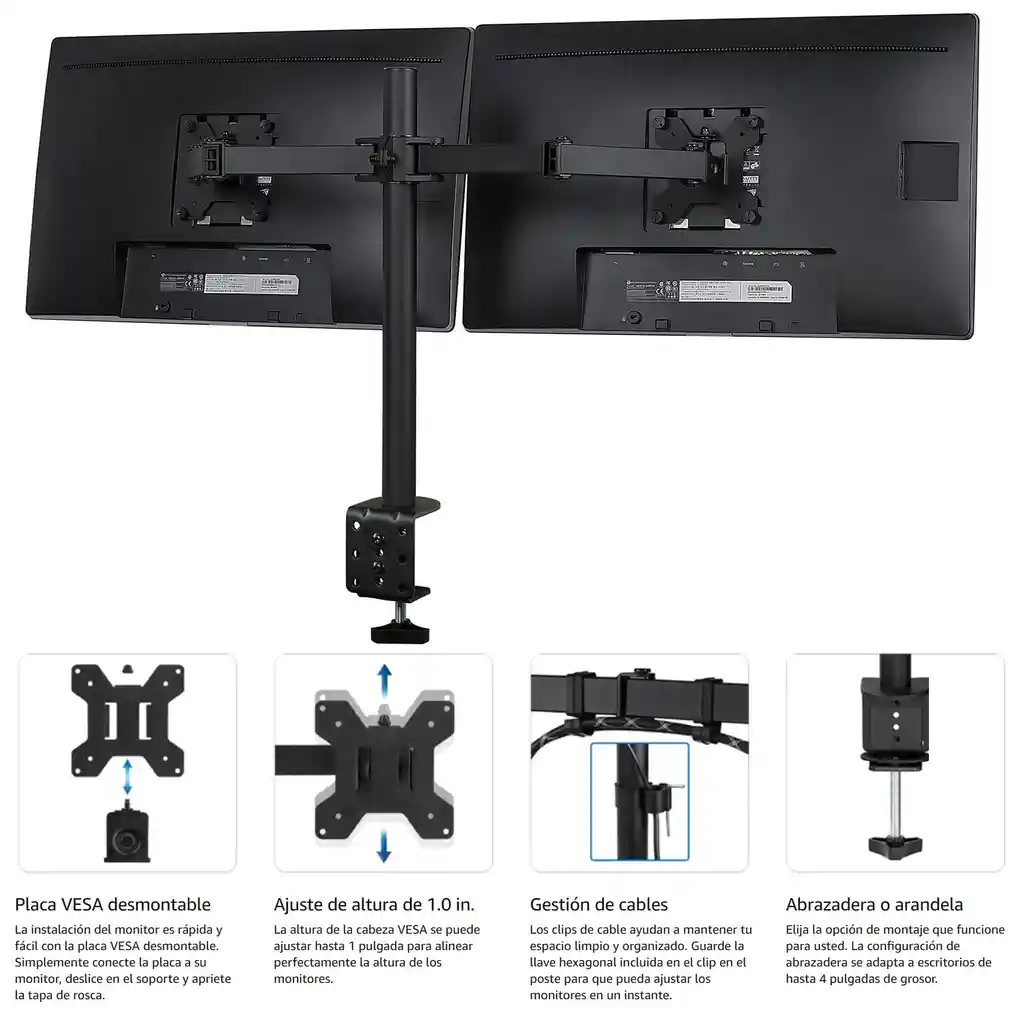 Soporte De Brazo Doble Para 2 Monitores Con Giro