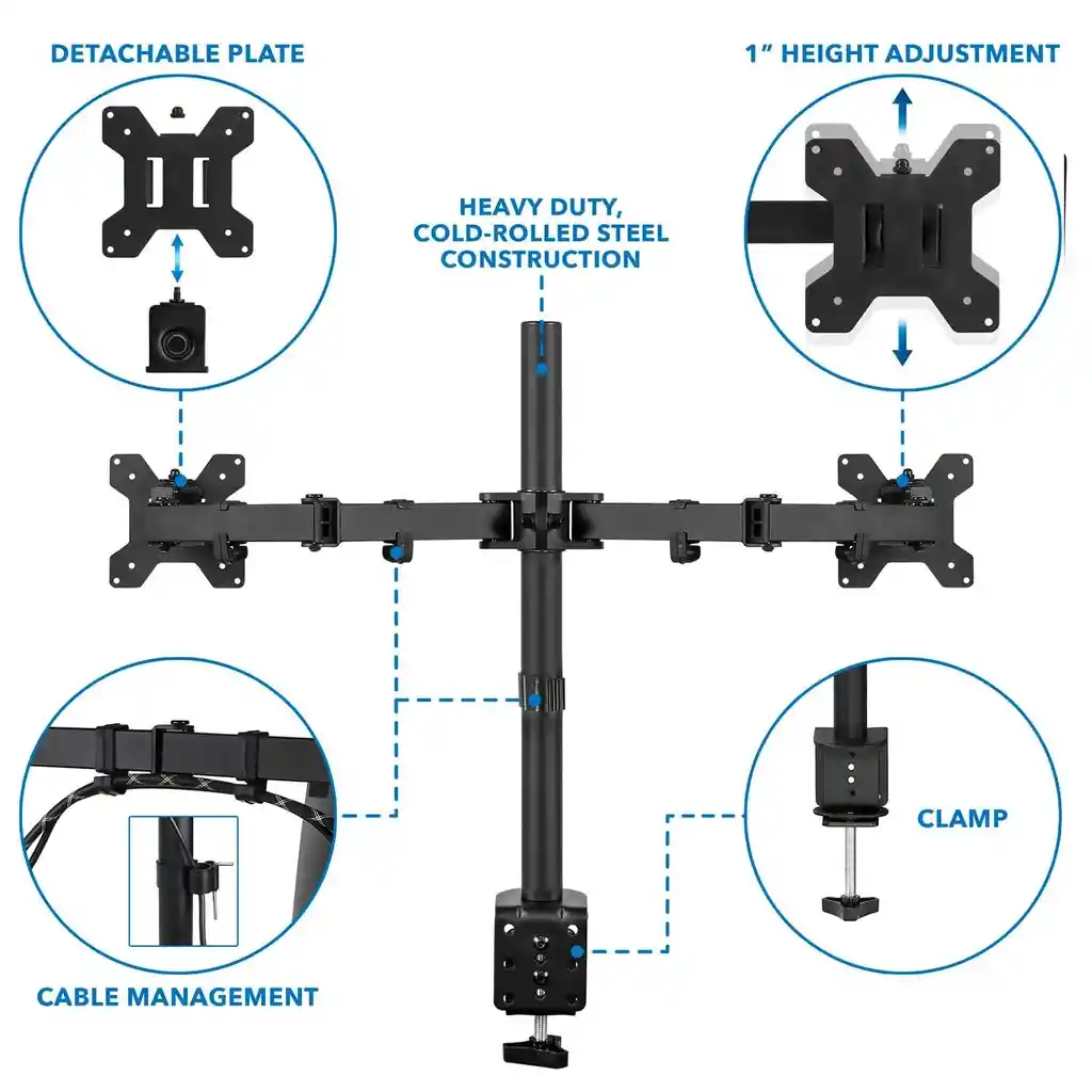 Soporte De Brazo Doble Para 2 Monitores Con Giro