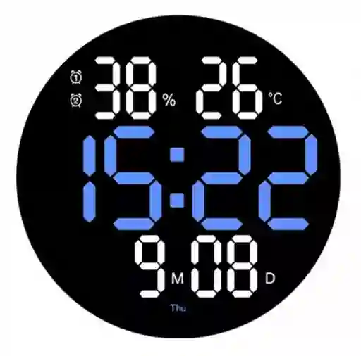 Reloj Led Digital De Pared Redondo Con Calendario, Fecha Y Temperatura Decoracion, Regalo