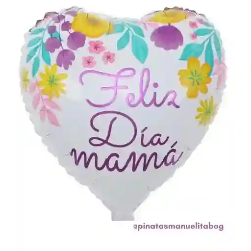 Globo Metalizado Corazon Feliz Dia Mama Flores Inflado Con Helio