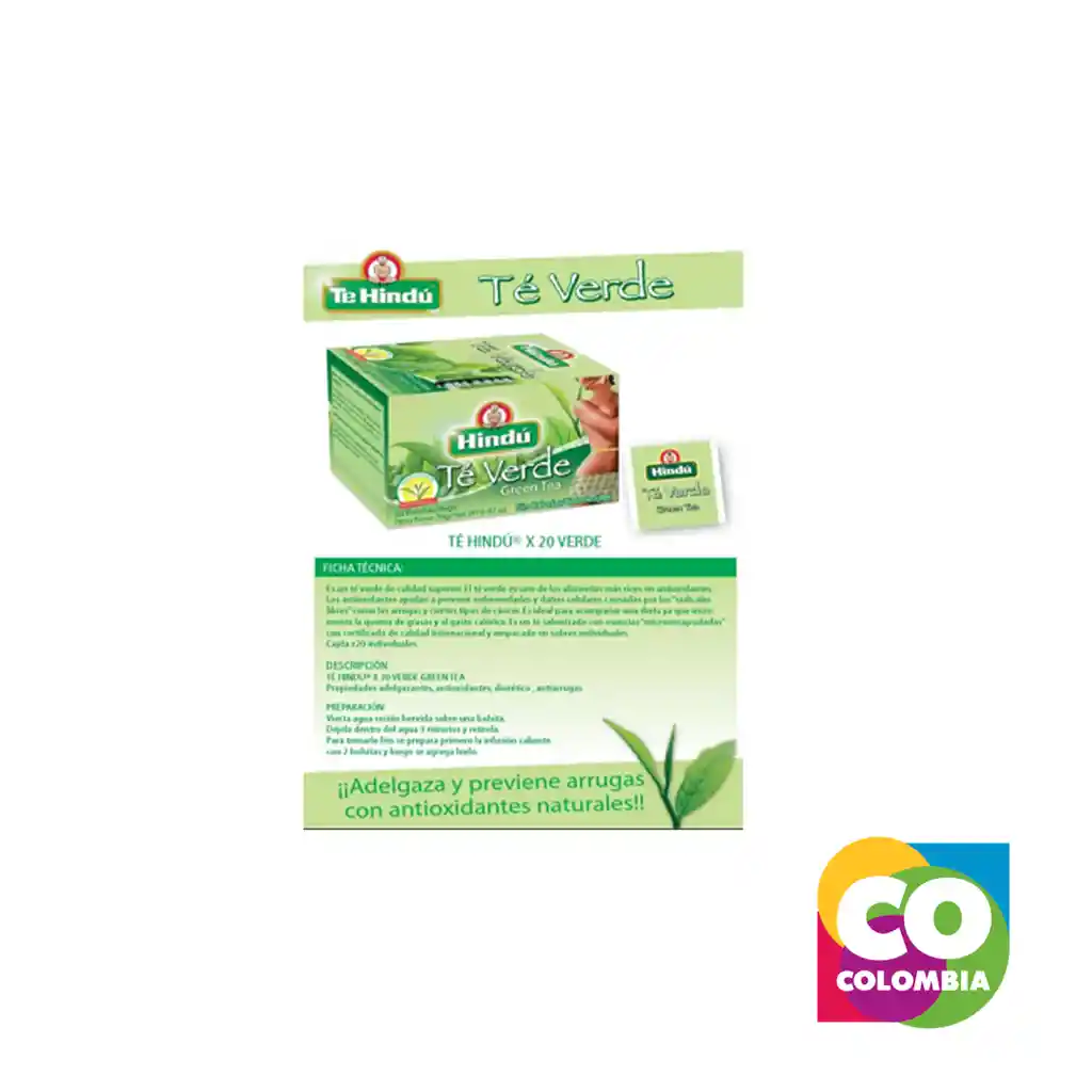 Té Verde Original Marca Hindú Embalaje De 1 Unidad Por 26g