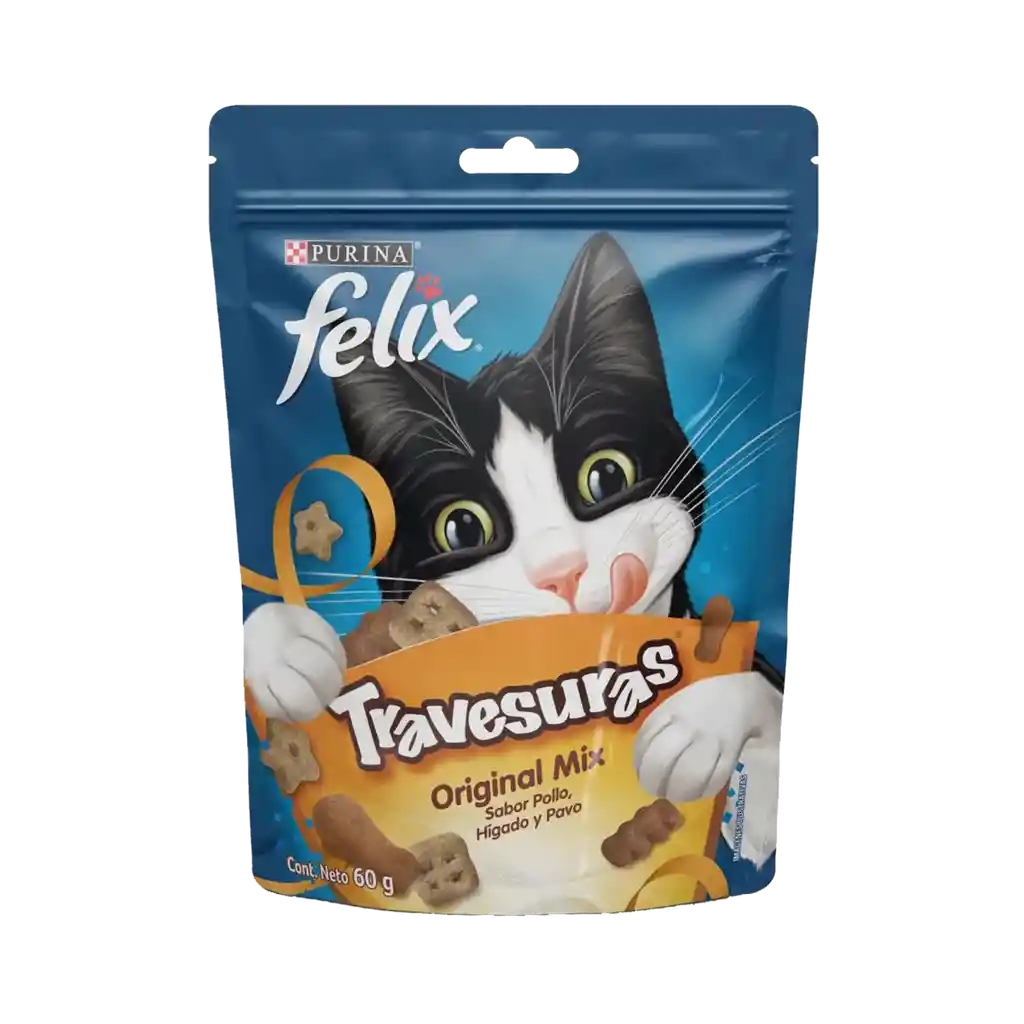 Snack Felix Travesuras Original Mix X60gr (pollo, Higado, Pavo)