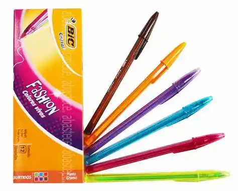 Esfero Bic Shaimer Tapa Colores X 12 Unidades