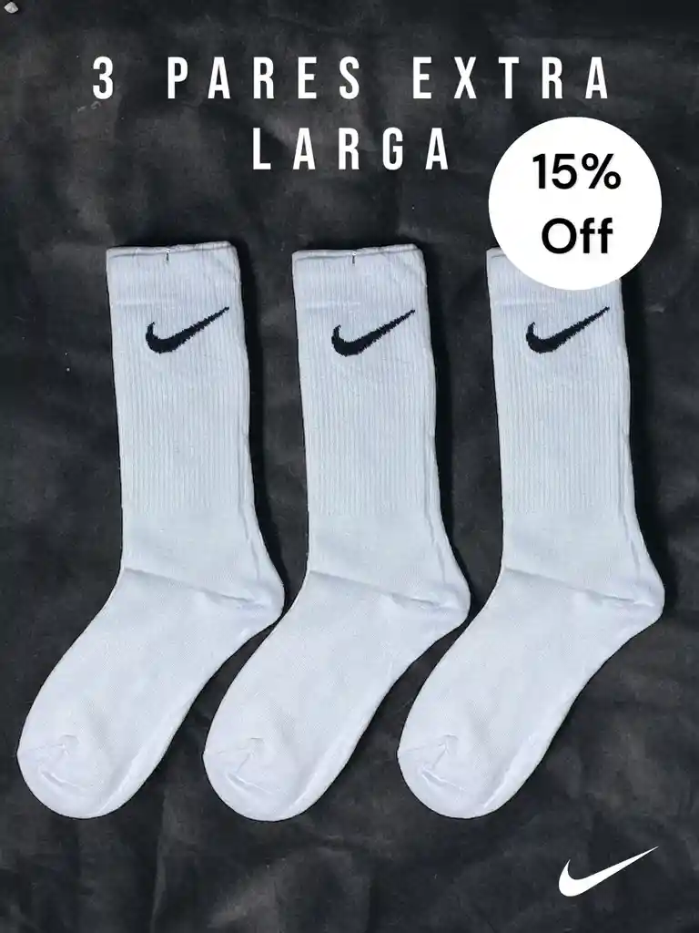 3 Pares Medias Extra Larga, Única Talla Color Blanco, Tipo Nike, Calcetín Extralarga Extralarga, Medias Deportivas