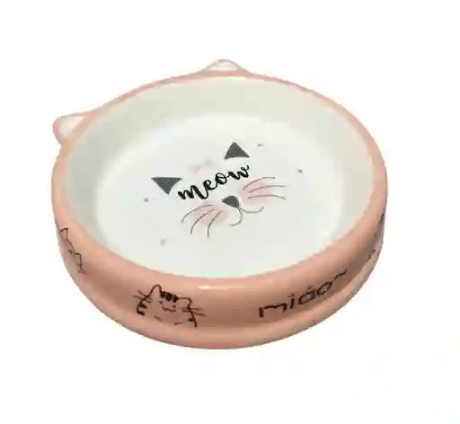 Plato Comedero Bebedero Ára Gato En Ceramica Rosa