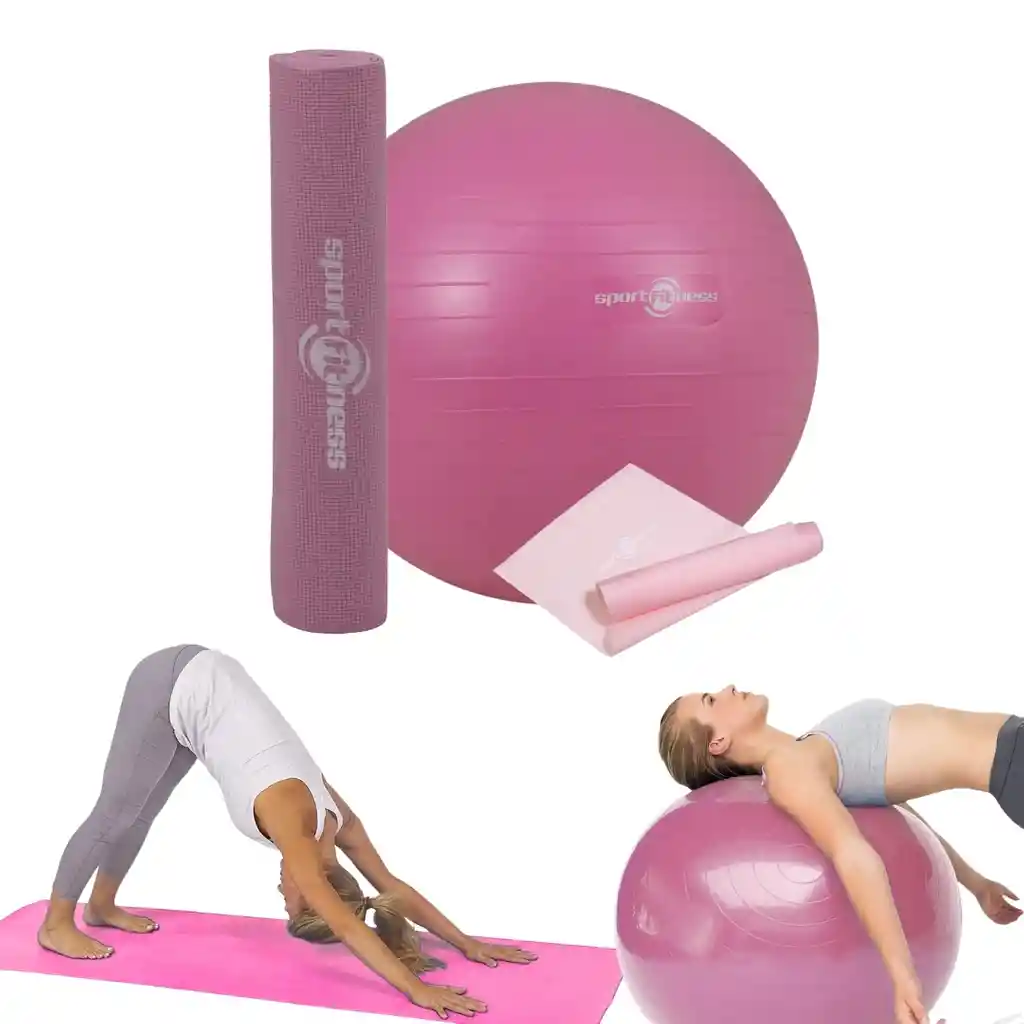 Kit Pink Yoga ( Balón Pilates Fitbal + Mat Colchonetayoga + Theraband Banda Elastica )