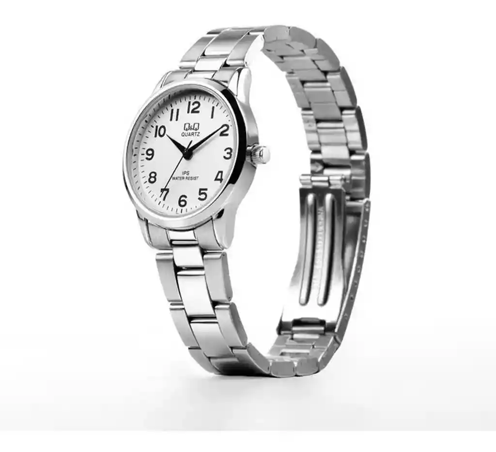Reloj Qyq Mujer C215j204y Acero Plateado Dama + Estuche
