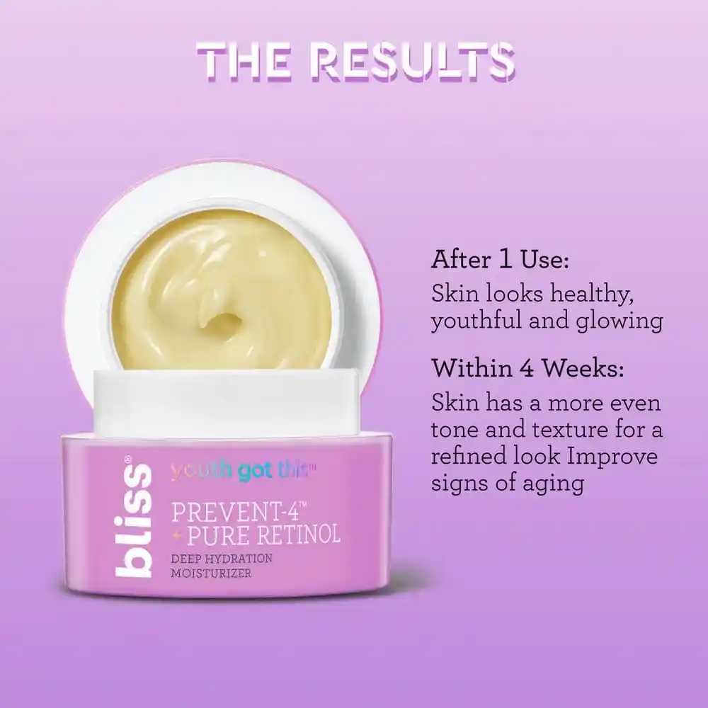 Bliss Hidratante Con Retinol Y Péptidos Youth Got This Moisturizer Prevent-4™ Pure Retinol Deep Hydration Moisturizer