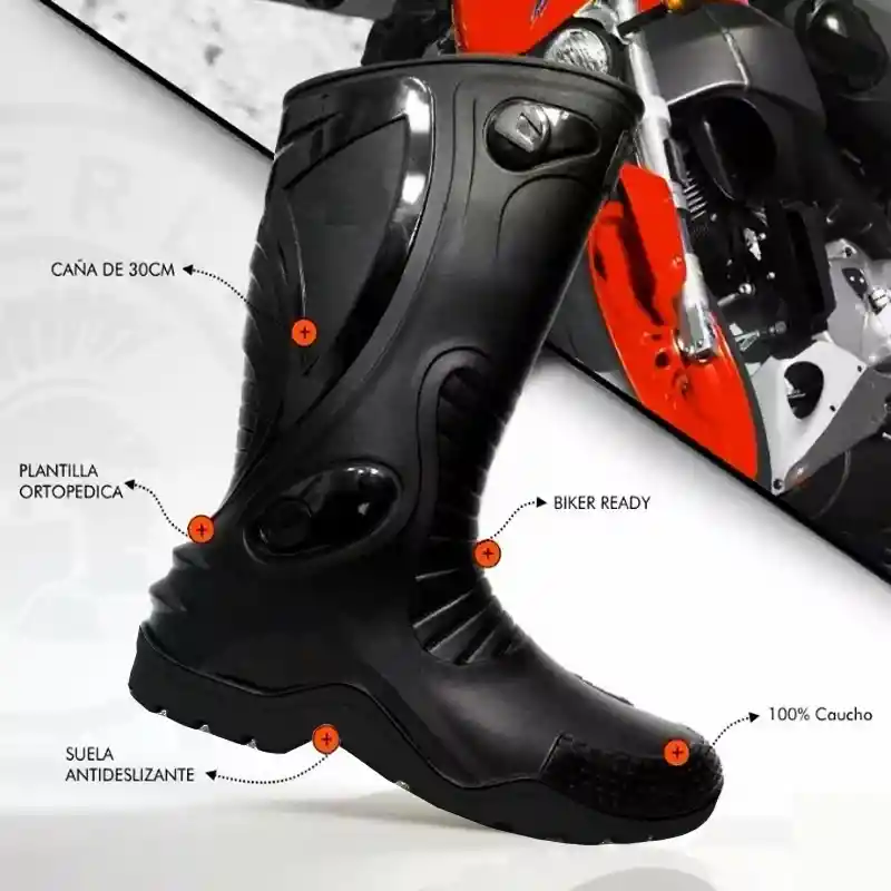 Botas Moto Dakar Caucho 100% Impermeables
