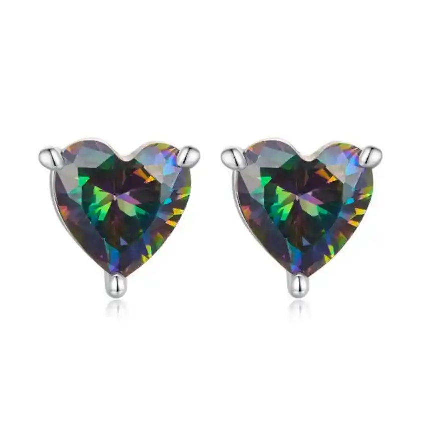 Aretes Topos Aretas Para Mujer Corazón Cristal En Plata 925