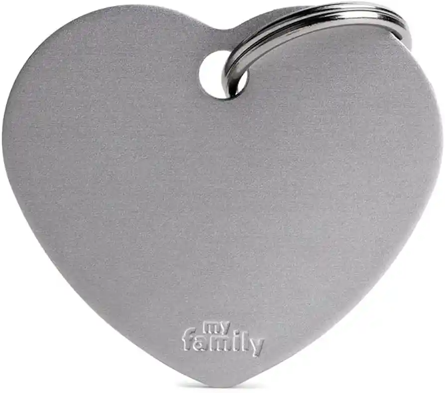 Placa Ident Corazon Grande Aluminio Gris Basic My Family