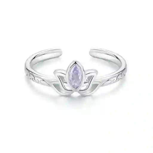 Anillo Para Mujer Ajustable Flor De Loto Cristal En Plata