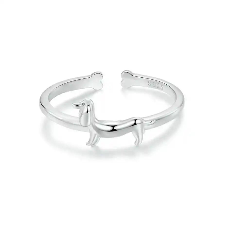 Anillo Ajustable Mujer Perro Hueso Salchicha Dachshund En Plata