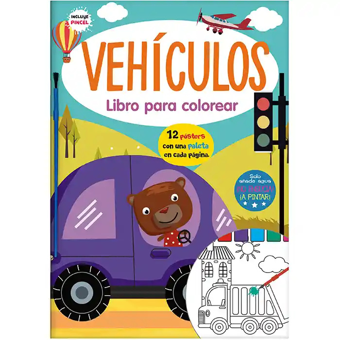 Libro De Manualidades Pintar Con Agua Vehículos Para Niños Niñas