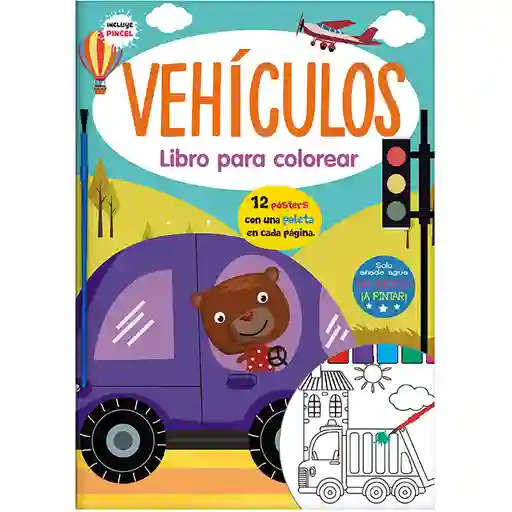 Libro De Manualidades Pintar Con Agua Vehículos Para Niños Niñas