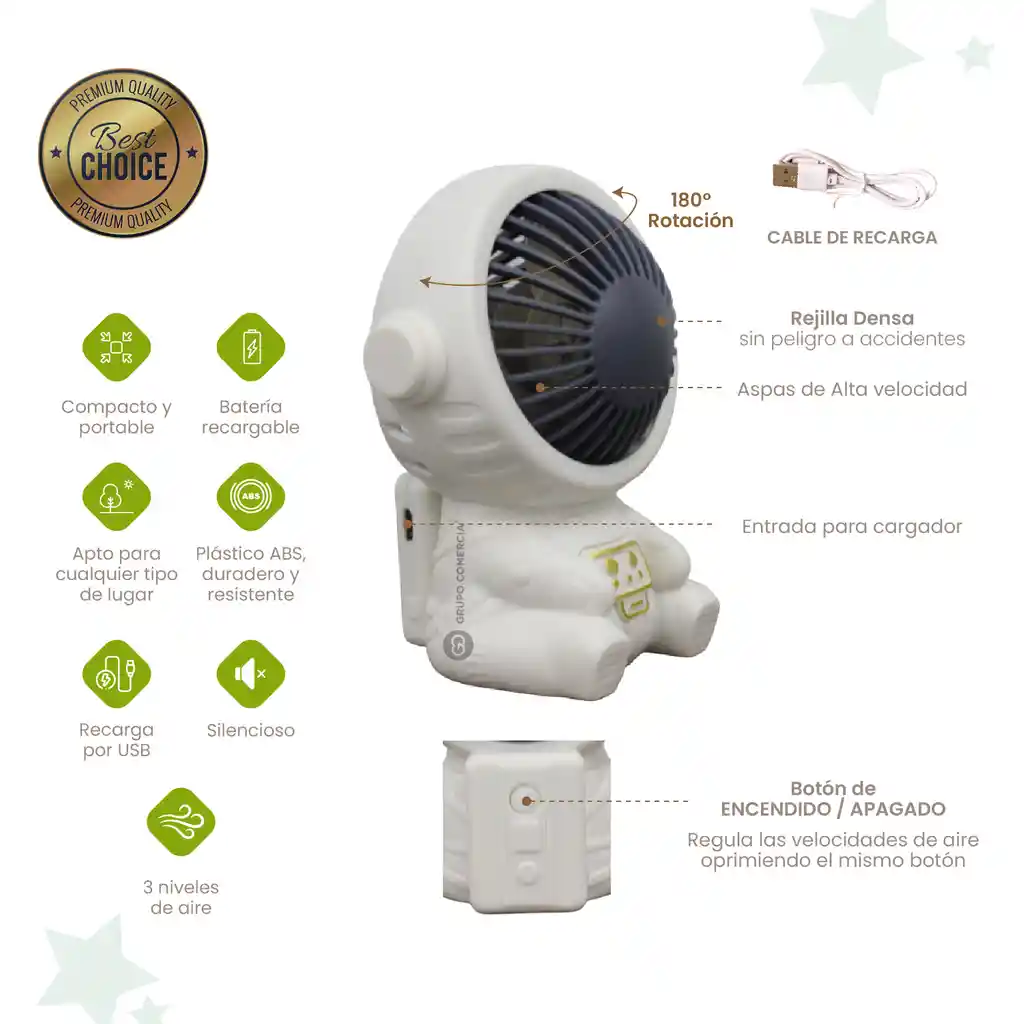 Mini Ventilador Astronauta Portátil Recargable