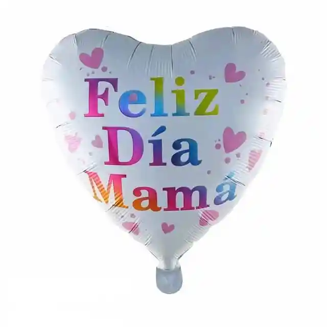 Globo Metalizado Corazon Blanco Feliz Dia Mama Inflado Con Helio