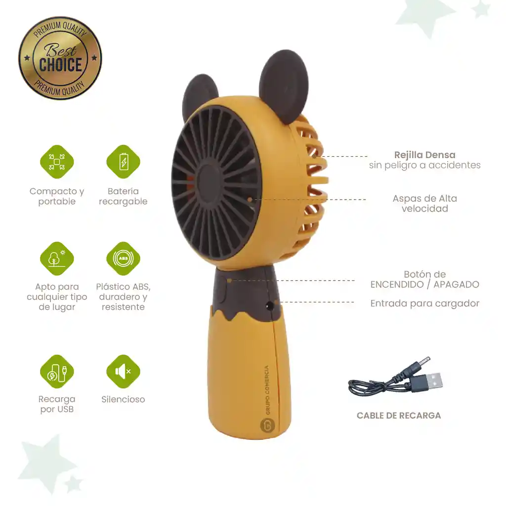 Mini Ventilador Portátil Recargable Diseño Orejitas